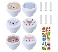 EASYKEENECOM 6 Pezzi Pomelli Per Mobili Bambini in Legno, Maniglie Cameretta con Viti, Pomelli Decorativi in Legno per Armadietti con Diversi Motivi di Animali