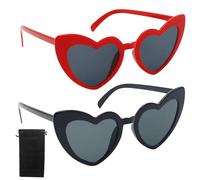EASYKEENECOM Occhiali da sole a forma di cuore, 2 pezzi retrò occhio di gatto occhiali a cuore, protezione solare UV400 e protezione UV nero lente grigia, occhiali alla moda per donne uomini bambini