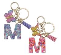 EASYKEENECOM Portachiavi ragazza portachiavi con lettera iniziale rosa portachiavi farfalla portachiavi lettera, Colore: rosa., 1