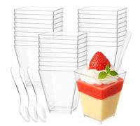 EASYKEENECOM Set di 25 Bicchieri da Dessert in Plastica 160 ml (5,4 oz) - Con 25 Cucchiaio - Riutilizzabili Coppette Dessert, Rettangolari - Ideali per Dolci Fatti in Casa, Budino, Mousse, Gelato
