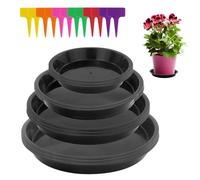 EASYKEENECOM Sottovasi Rotondi, 12 Pezzi, 12/16/18/20 cm, Plastica, Nero, Indoor e Outdoor, Mittelgroße, Moderni, Con 12 Etichette