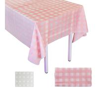EASYKEENECOM - Tovaglie a Quadri Rosa e Bianche, Tovaglia a Quadri Rosa e Bianca in Plastica Monouso Tovaglia Monouso con Quadri per Tavolo da Giardino, Feste, Vacanze, Natale, Matrimonio, Picnic, 137