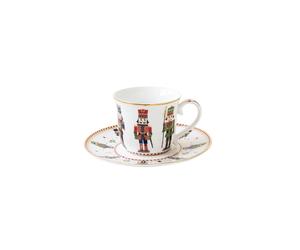 EasyLife Tazza The Nutcracker 200 Ml con Piattino Soldatini Bianca Rossa