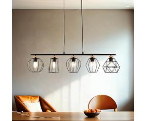 Easylight Lampada a sospensione 5-flame, lampada a sospensione tavolo da pranzo, lampada in rame nero, L:97 cm, E27, lampada da soggiorno, lampada in stile industriale, lampada a sospensione moderna