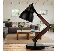 Easylight Originale Lampada da scrivania nera Noah regolabile dal design retrò in legno e metallo E14 ideale in ufficio, studio e salotto