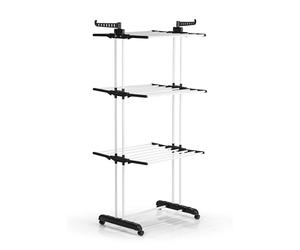 EASYmaxx Stendibiancheria pieghevole | asciugatura efficiente con 3 livelli, 2 ali laterali e struttura leggera, salvaspazio, versatile e mobile per interni ed esterni, nero/bianco