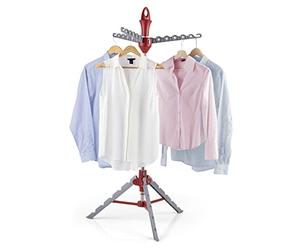 EASYmaxx stendibiancheria Vario per camicie | Stendibiancheria pieghevole per grucce | Altezza regolabile | Asciugabiancheria, stendibiancheria con ganci per stirare [grigio/rosso]