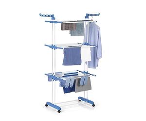 EASYmaxx Torre portabiancheria | Stendibiancheria con rotelle, lunghezza di asciugatura 16 m e 3 ripiani | 2 Ali laterali per 14 appendini | Asciugatura in casa e all'aperto | Aperto 126x63x172cm