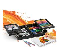 EASYmaxx Valigetta da pittura, 145 pezzi, set da colorare con oggetti da pittura come pastelli, pennarelli, colori acrilici, gessetti a olio, scatola da colorare con set di matite per disegnare e