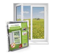EASYmaxx Zanzariera per finestre con Cinghia con gancio e anello | Zanzariera tagliabile fino a 110 x 130 cm | Facile installazione - senza forare e avvitare | Cinghia gancio autoadesivo [Nero]