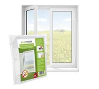 EASYmaxx Zanzariera per finestre con Cinghia con gancio e anello | Zanzariera tagliabile fino a 150 x 130 cm | Facile installazione - senza forare e avvitare | Cinghia gancio autoadesivo [Bianco]