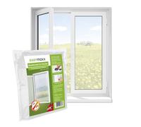 EASYmaxx Zanzariera per finestre con Cinghia con gancio e anello | Zanzariera tagliabile fino a 150 x 180 cm | Facile installazione - senza forare e avvitare | Cinghia gancio autoadesivo [Bianco]