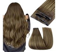 Easyouth Butterfly Tessitura Extension Capelli Veri Marrone Ombre Extensions Capelli Veri Tessitura Farfalla Mittelbraun Balayage Miele Bionda Double-Face Extension Trama Invisibile #4/4/24 45cm 100g