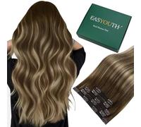 Easyouth Capelli Veri Clip Extension Marrone Ombre Extension Capelli Veri Clips Mittelbraun Balayage Miele Bionda Extensions Clip Remy Invisibile #4/4/27 40cm 70g 5pcs