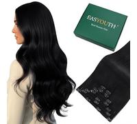 Easyouth Capelli Veri Clip Extension Nero Extension Capelli Veri Clips Black Clip in Hair Extensions Real Human Hair Naturali #1 35cm 70g 7pcs