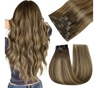 Easyouth Capelli Veri Clip Extension Ombre Marrone Extension Clips Capelli Veri Mittelbraun Balayage Miele Bionda Clip in Human Hair Extensions Lunghi #4/4/27 55cm 120g 7pcs