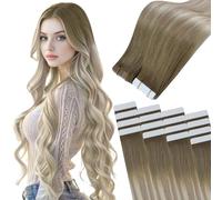 Easyouth Extension Adesive Invisibili Capelli Veri Biondo Balayage Extension Biadesive Capelli Umani Marrone Chiaro Ombre Biondo Platino Extension Capelli Remy Biadesivo Lisci 55cm 50g 20Pz