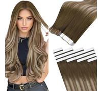 Easyouth Extension Biadesive Capelli Umani Balayage Biondi Adesive Extension Capelli Veri Ombre Marrone Scuro a Biondo Medio Extension Capelli Naturalle Biadesivo Dritto 45 cm 40g 20Pz