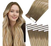 Easyouth Extension Biadesive Capelli Umani Ombre Biondo Extension Capelli Veri Biadesivo Marrone Medio Ombre Biondo Fragola e Platino Adesive Capello Extension Remy 40 cm 40g 20Pz