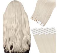 Easyouth Extension Biadesive Capelli Veri Biondo Biadesivo Capelli Veri Extension Biondo Bianco Extensions Capelli Adesive Remy Lisci 45cm 40g 20Pz