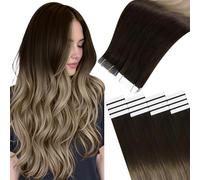 Easyouth Extension Biadesive Capelli Veri Marrone Balayage Extension Capelli Umani Biadesivo Marrone Scuro Ombre Biondo Cenere Remy Adesive Capelli Extension Lisci 30 cm 30g 20Pz