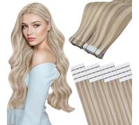 Easyouth Extension Capelli Umani Biadesivo Biondo Extension Biadesive Capelli Veri Biondo Scuro Cenere Mix Biondo Chiaro Remy Adesive Capelli Extension Dritto 55 cm 50g 20pz
