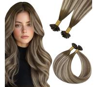 Easyouth Extension Capelli Veri Cheratina Balayage Castano Keratin Capelli Umani Extension Castano Scuro Ombre Chiaro e Biondo Medio Remy Extension Cheratina Capelli Lisci 40cm 50g 50 Ciocche