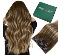 Easyouth Extension Capelli Veri Clip 50cm Ombre Marrone Clip Extensions Capelli Veri Mittelbraun Balayage Miele Bionda Clips Extension Human Hair Lisci #4/4/27 70g 5pz