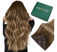 Easyouth Extension Capelli Veri Clip 50cm Ombre Marrone Extensions Clip Capelli Veri Mittelbraun Balayage Miele Bionda Extension Remy Clips Naturali #4/4/27 120g 7pz