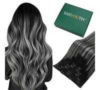 Easyouth Extension Capelli Veri Clip Balayage Argento Extensions Clip Capelli Veri Da Nero A Argento E Nero Ombre Human Hair Extensions Clips Lisci #3/8/22 7pz 40cm 120g