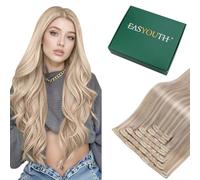 Easyouth Extension Capelli Veri Clip Biondo Extensions Clip Capelli Veri Biondo Cendré Highlight Biondo Clips Hair Extension Human Hair Invisibile #p18/613 70g 7pz 30cm