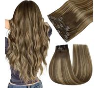 Easyouth Extension Capelli Veri Clip Marrone Balayage Capelli Veri Clips Extension Mittelbraun Ombre Miele Bionda Hair Extensions Clip in Lunghi #4/4/27 55cm 70g 5pcs