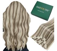 Easyouth Extension Capelli Veri Clip Marrone Capelli Veri Clip Extensions Marrone Chiaro Highlight Biondo Human Hair Clips in Extension Lisci #P8/60 30cm 70g 7pcs