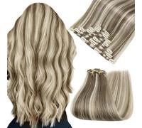 Easyouth Extension Capelli Veri Clip Marrone Highlight Estensioni Capelli Clip Veri Marrone Cenere Highlight Bionda Platino Extension Remy Clips Naturali #P8/60 30cm 70g 7pz