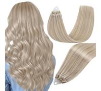 Easyouth Extension Capelli Veri Microring Blonde Pre Bonded Hair Extensions Remy Biondo Cenere a Biondo Candido Extension Micro Ring Capelli Umani Cold Fusion 50cm 50g #18P613