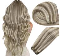 Easyouth Extension Capelli Veri Tessitura Highlight Capelli Extensions Tessitura Marrone Cenere Highlights Bionda Platino Weft Remy Human Hair Extension Naturali #P8/60 30cm 70g