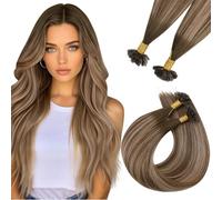 Easyouth Extension Cheratina Capelli Veri 50cm Marrone Balayage Extension Capelli Remy Cheratina Medio Brown a Honey Blonde Ombre Hot Fusion U Tip Hair Extensions Umani 50g 50Ciocche