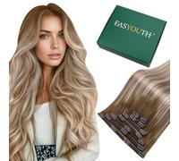 Easyouth Extension Clip Capelli Veri Balayage Biondo Clip Extensions Capelli Veri Marrone Scuro Ombre Medio Biondo Chiaro Human Hair Extensions Clips Lisci #3/8/22 7pz 70g 30cm