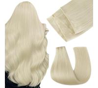 Easyouth Extension per capelli naturali, tessitura a farfalla invisibile, in PU, biondi, Extension per capelli umani Butterfly Weft bianco biondo doppio weft PU OVO 50 cm, 100 g #1000
