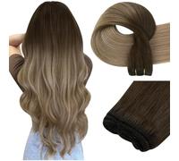 Easyouth Tessitura per Extension Matassa Capelli Veri Double Weft Colore 2 Marrone Più Scuro Dissolvenza 6 Marrone Mix 18 Biondo Cenere 16 pollici 40 cm 100 g Remy Human Hair Invisibili Lisci