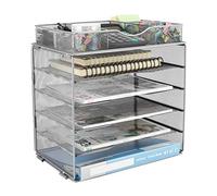EasyPAG 5 Livelli Metallo Rete Vassoio Carta A4 Organizzatore Ufficio Vaschetta Portalettere Portadocumenti Scrivania Ripiano Portacorrispondenza con Cassetto,Argento