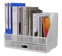 EasyPAG 5 Scomparti Metallo Rete A4 Vassoio Ufficio Organizzatore Carta Vaschetta Portalettere Portadocumenti Scrivania Ripiano Portacorrispondenza con Cassetto,Bianco