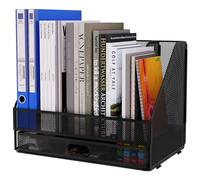 EasyPAG 5 Scomparti Metallo Rete A4 Vassoio Ufficio Organizzatore Carta Vaschetta Portalettere Portadocumenti Scrivania Ripiano Portacorrispondenza con Cassetto,Nero