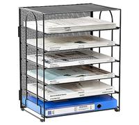 EasyPAG 6 Livelli Metallo Rete Vassoio Lettere A4 Organizzatore Carta Portadocumenti Scrivania Ufficio Vaschetta Portalettere Ripiano Portacorrispondenza,Nero
