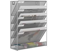 EasyPAG 6 ripiani in rete A4 in vassoio da appendere alla parete, organizer per posta, riviste, colore argento