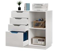 EasyPAG Armadietto da Ufficio Legno con 4 Cassetti,Mobiletto Archivio,Schedario per Porta Cartelle Sospese A4,Porta Stampante per Casa & Studio,Bianco