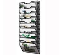EasyPAG Organizer da parete a 10 ripiani in rete per ufficio e carta da appendere con etichetta per etichetta, nero