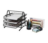 EasyPAG Organizzatore da Scrivania Set di 4 A4 3 Compartimenti Metallo Rete,Vassoio Portadocumenti,Portapenne Ufficio,Portaposta da Tavolo,Portapostit per Casa & Scuola,Nero