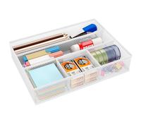 EasyPAG Organizzatore per Cassetti Scrivania 5 Compartimenti Metallo Rete,Portapenne,Organizzatore Cancelleria per Ufficio & Casa,Bianco