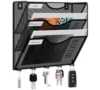 EasyPAG Portadocumenti a Parete A4 3 Compartimenti Metallo Rete,Portariviste a Muro,Porta Lettere da Appendere,Organizzatore Posta da Muro con 5 Ganci per Ufficio & Casa,Nero